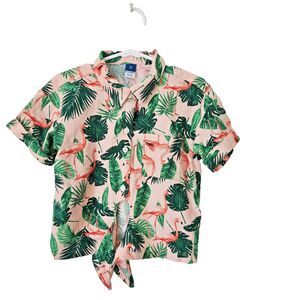 Old Navy Pink Tropical Flamingo Button-Up Shirt